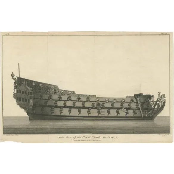 Late 18th Century Newton, Side View of the Royal Charles Vessel, 1796 For Sale - Image 5 of 5