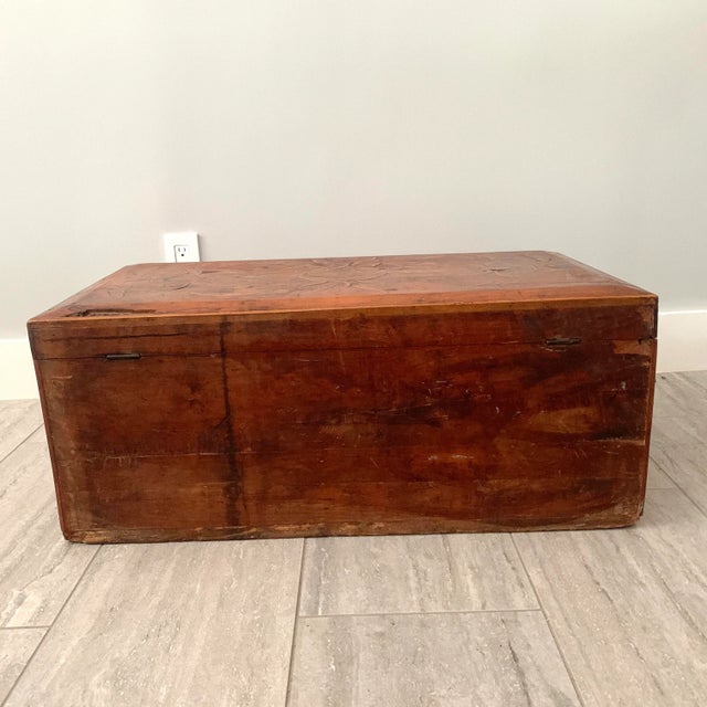 Rustic Antique Handmade Wooden Trunk For Sale - Image 3 of 12
