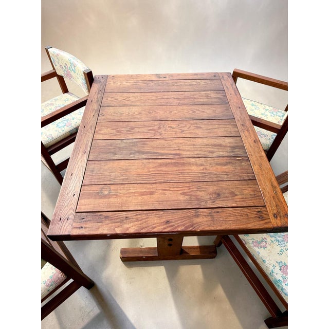 Wood Vintage Oak Dining Table Set-4 Chairs-Farmhouse Rustic Cottage-Wood-Country-Cozy For Sale - Image 7 of 9