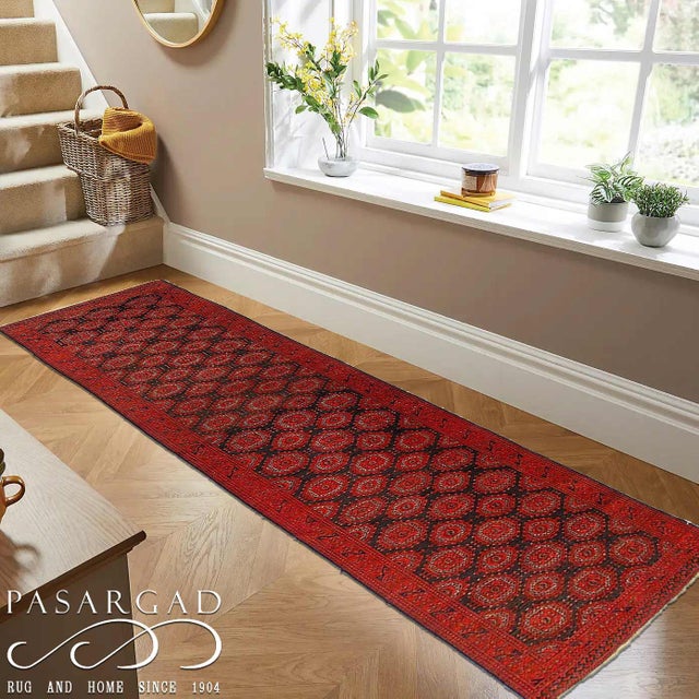 Pasargad DC Afghan Bashir Red Hand Knotted Runner For Sale - Image 4 of 4