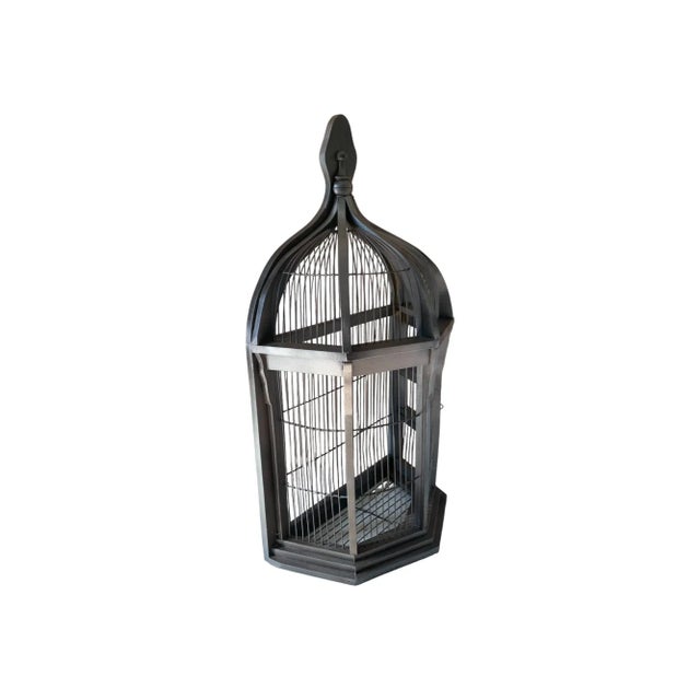 Vintage Half Octagonal Wood And Wire Bird Cage 31" H Repainted on bronze color. This rustic primitive wood and wire bird...