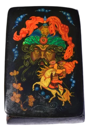 Mid 20th Century Painted Lacquer Box-Bogatyr Warrior