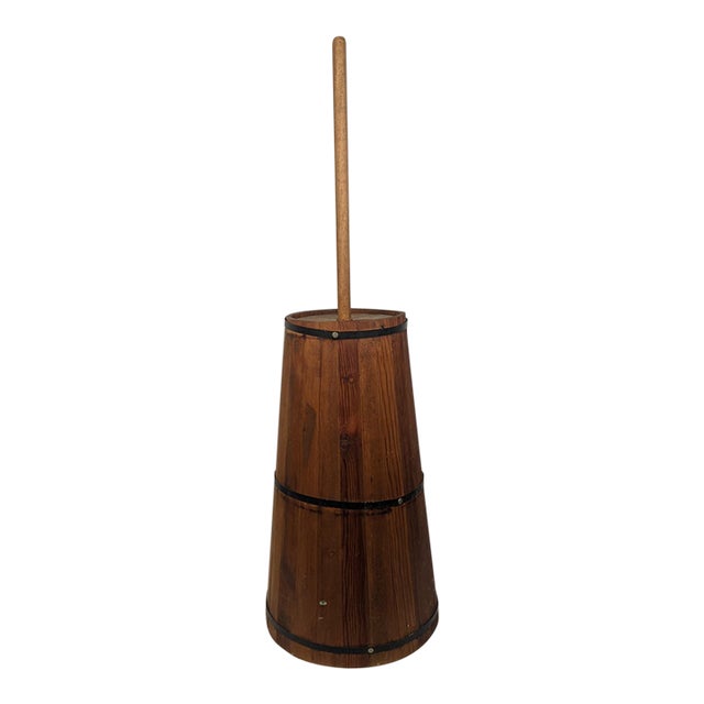 Antique Primitive Wooden Stave Butter Churn With Dasher, C. 1890–1919 For Sale