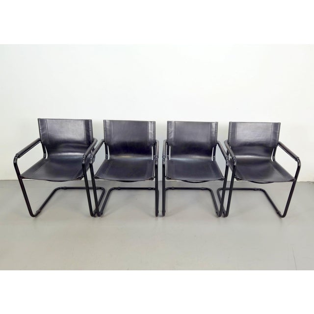 Mid-Century Modern Mid-Century Modern Bauhaus Leather B34 Armchairs by Mart Stam & Marcel Breuer for Fasem, Italy, 1980, Set of 4 For Sale - Image 3 of 11