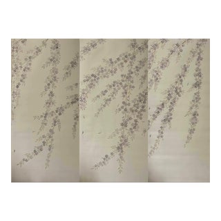 Hand Painted Chinoiserie Floral Branch Wallpaper Mural With Elegant Botanical Design For Sale