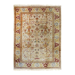 Jade Mohair Oushak Beige Hand-Knotted Rug Carpet With Open Allover Design For Sale