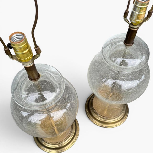 Vintage Ethan Allen Clear Glass Ginger Jar Lamps - Bubble Glass Peleguso - a Pair For Sale - Image 6 of 10