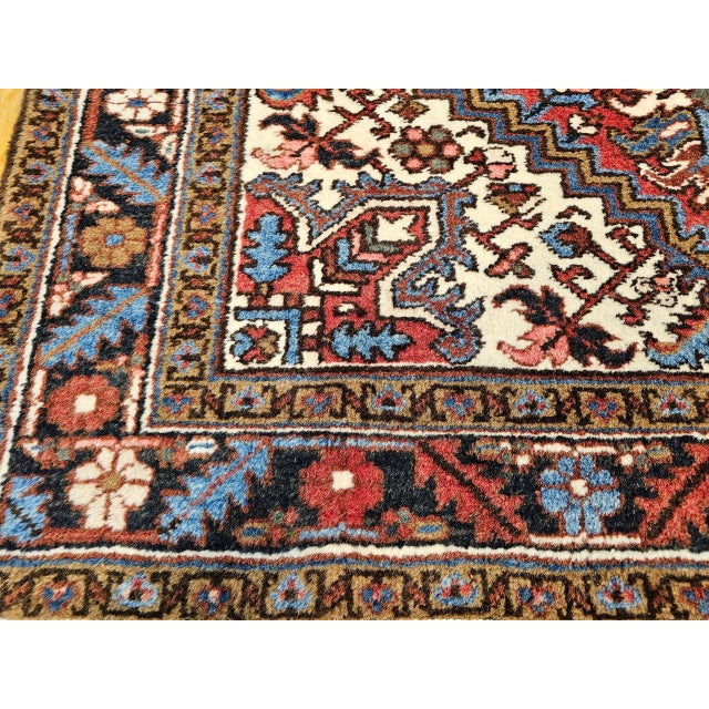 Vintage Heriz Rug, Hand-Knotted Wool, Geometric Medallion Pattern, Red & Navy, 5x7 For Sale - Image 14 of 15