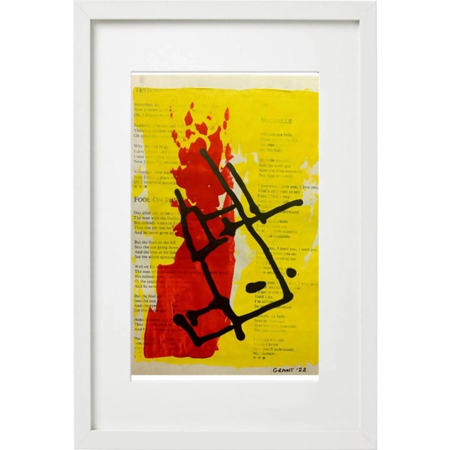 # High-End Framed Abstract Black, Yellow & Red Original Drawings on 'The Beatles' Music and Lyrics Score Sheets For Sale - Image 6 of 11