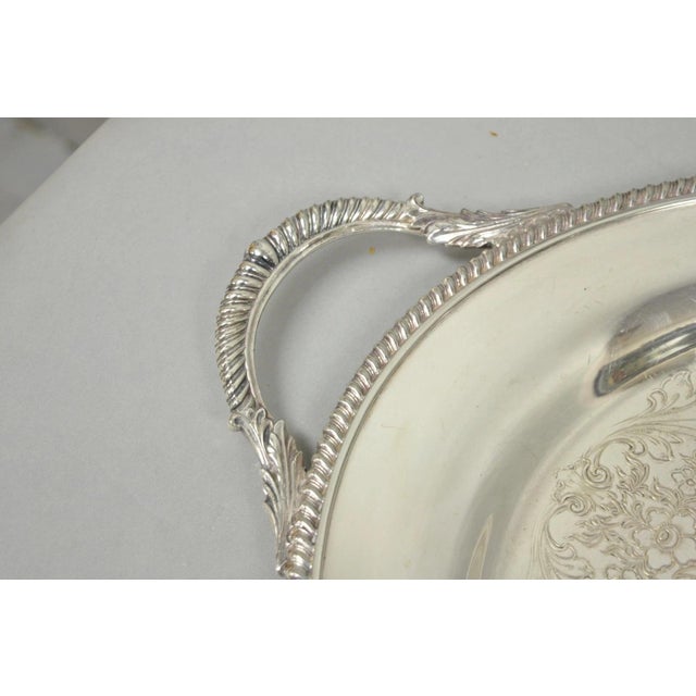 Mid 20th Century Vintage English Victorian Egw&s Silver Plated Oval Serving Platter Tray W/ Mono For Sale - Image 5 of 14