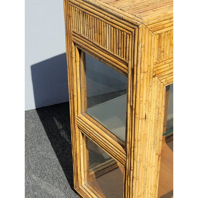 1970s Vintage 1950s Vertically Stacked Bamboo Lowboy Display Cabinet W Two Shelves For Sale - Image 5 of 11