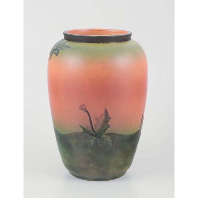 Ipsens, Denmark, ceramic vase with motif of two sparrows. Glaze in orange and green tones. Designed by Axel Sørensen in...