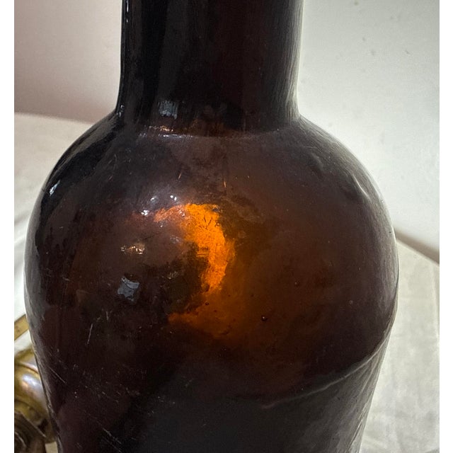 Rare Antique 18th Century Handmade 4 Part Mold Blown Green Whiskey Glass Bottle For Sale - Image 9 of 11