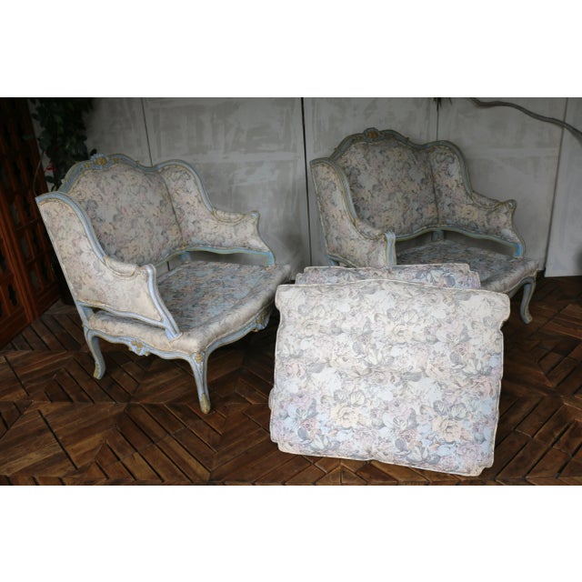 Pair of Mid 20th Century Louis XV Wingback Bergère Armchairs – Floral Upholstery For Sale - Image 17 of 18