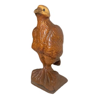 Vintage Hand Carved Wood Folk Art Glass Eye Bird Eagle Sculpture Statue Figure For Sale