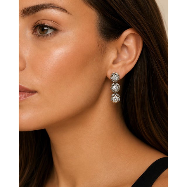 Vintage Platinum and 14k Gold 2 Carat Diamond Drop Earrings Circa 1950s, A Pair For Sale - Image 15 of 15