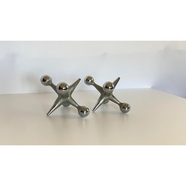 Chrome Mid Century Bill Curry Model J1 Jacks Bookends/Paperweights - a Pair For Sale - Image 8 of 8