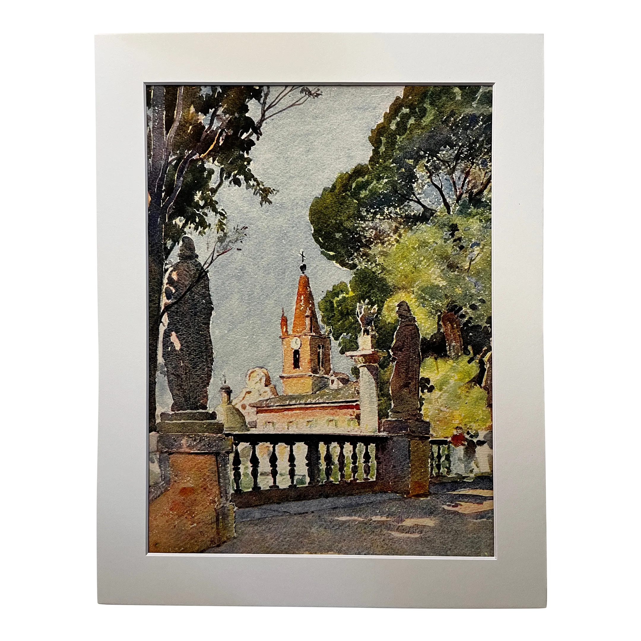 Aquarelle Originale John Marshall - Fontaine Pincio Rome Italie 1933