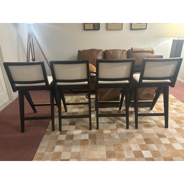 Black Oak finish / White fabric • Natural Performance Linen upholstery • Counter-height stools • Excellent condition •...