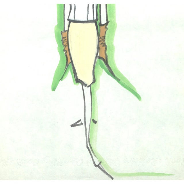French Matted Mid-Century Haute Couture French Fashion Drawing-Michel Goma For Sale - Image 3 of 3