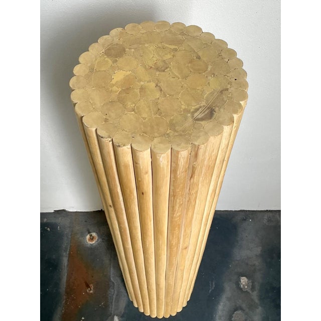 Vintage Ribbed Wood and Rattan Large Pedestal For Sale In West Palm - Image 6 of 10
