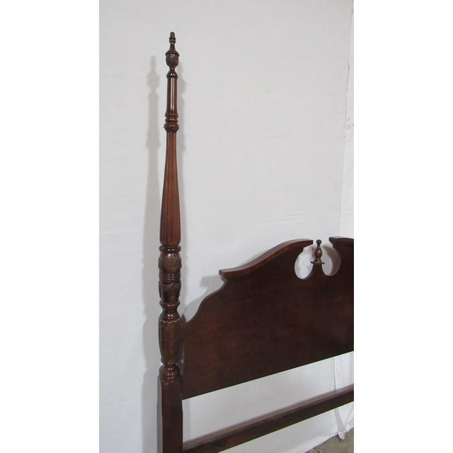 1980s American Drew Queen Poster Bed Carved Cherry For Sale - Image 4 of 8