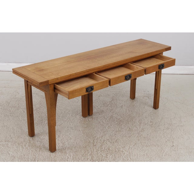 Stickley Stickley Mission Oak 3 Drawer Flip Top Sofa Table For Sale - Image 4 of 18
