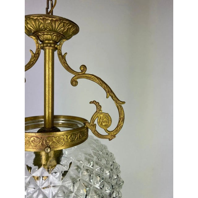 Brass and Pressed Crystal Pendant Light For Sale - Image 3 of 10