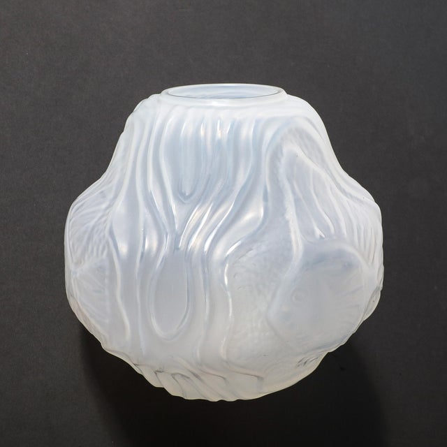 Art Deco Molded & Frosted Glass Vase With Aquatic Motif by André Hunebelle For Sale - Image 16 of 18