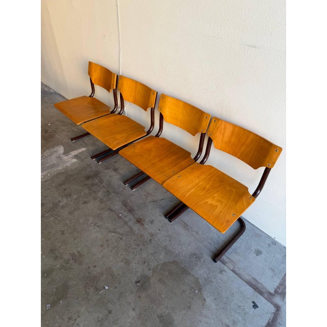 Wood Vintage Scandinavian Stacking Chairs Set of 4 - Mid Century Modern Plywood Dining Chairs For Sale - Image 7 of 10