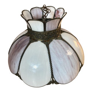 Early 20th Century Lavender and White Tiffany Style Chandelier For Sale
