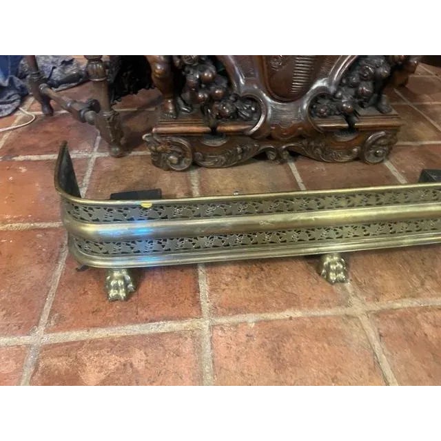 English Antique English Pierced Brass Fireplace Fender For Sale - Image 3 of 6