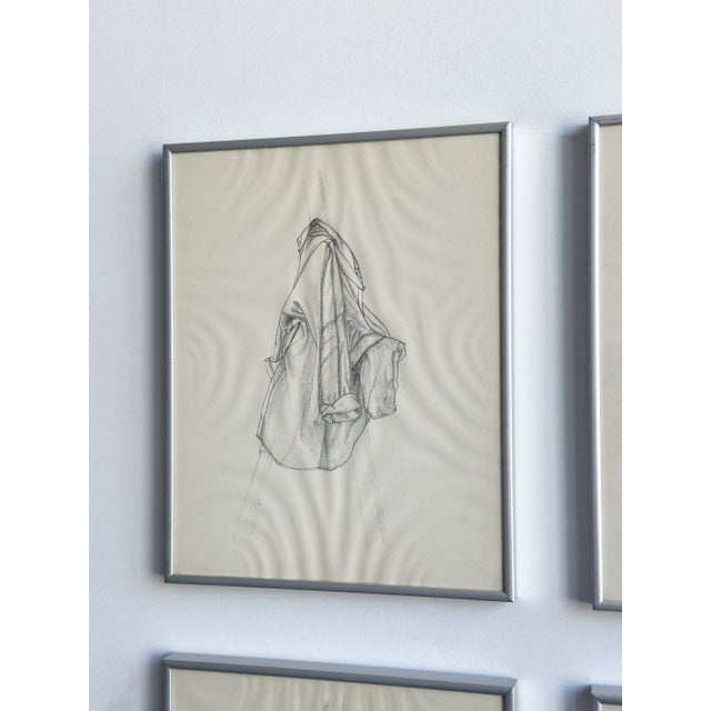1970s Vintage Quartet of Graphite on Paper Shirt Illustrations, a Set, Circa 1978 For Sale - Image 5 of 17
