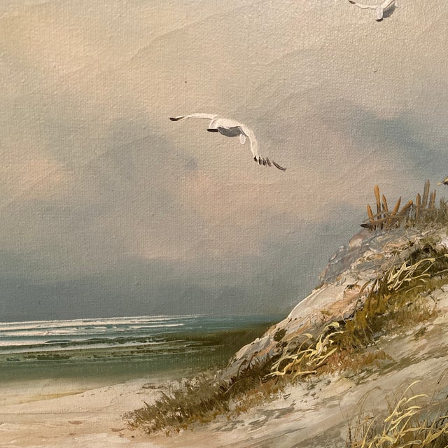 Mid-Century Coastal Dune Seascape Oil Painting in Substantial Wood Frame - Signed Lionel For Sale - Image 10 of 12