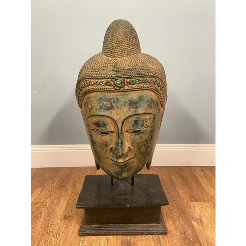 You are viewing a wonderful vintage Thai Buddha bust in carved wood A large and striking carved Buddha head, mounted on a...