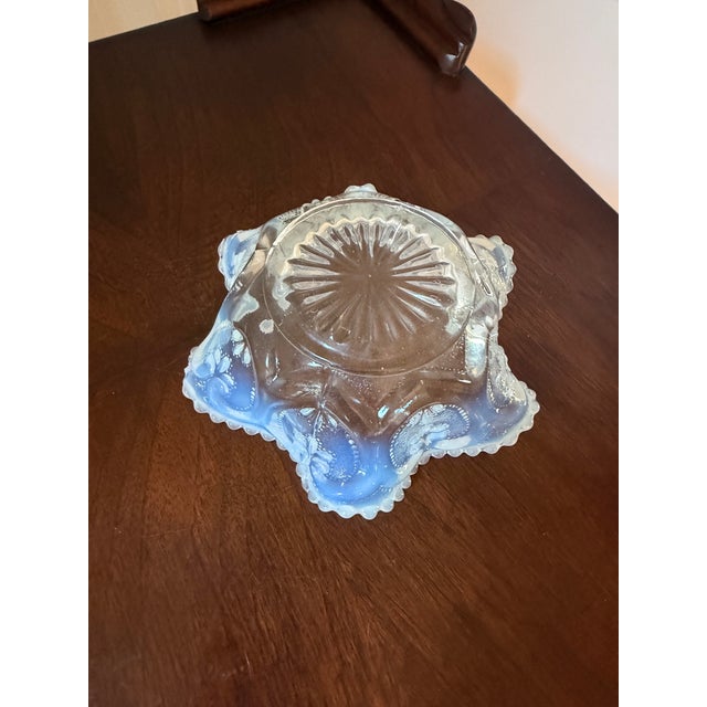 1950s Vintage Blue Opalescent Glass Candlestick & Decorative Bowl 2 Piece Set For Sale - Image 5 of 7