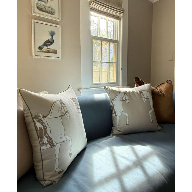 2020s Marching Horses 20" Throw Pillow, Cream and Taupe For Sale - Image 5 of 6