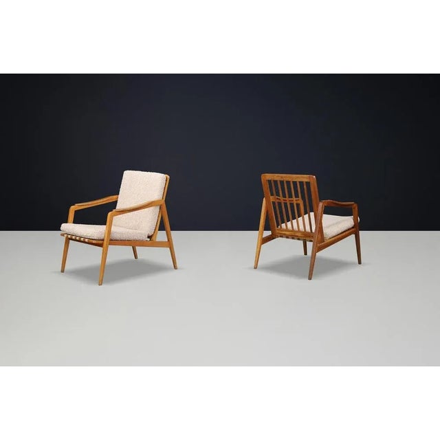 Mid-Century Lounge Chairs in French Ash with New Teddy Upholstery, 1960s, Set of 2 For Sale - Image 6 of 11