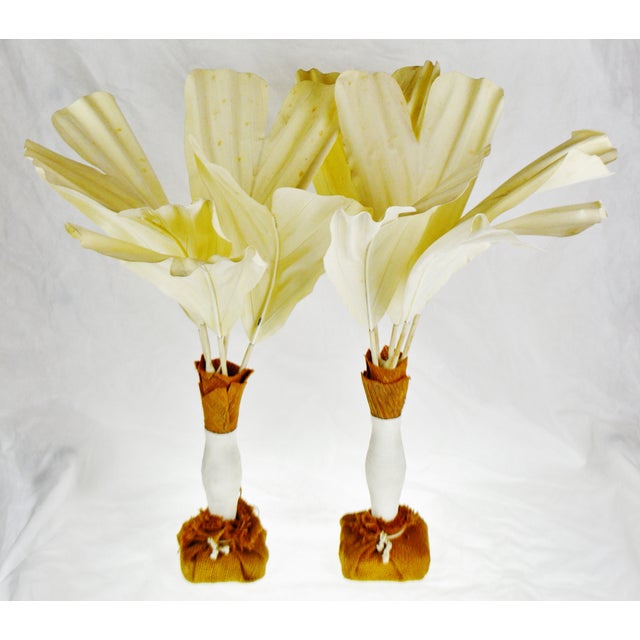 Vintage Burlap & Fabric Palm Tree Table Top Decor a Pair Make Fair