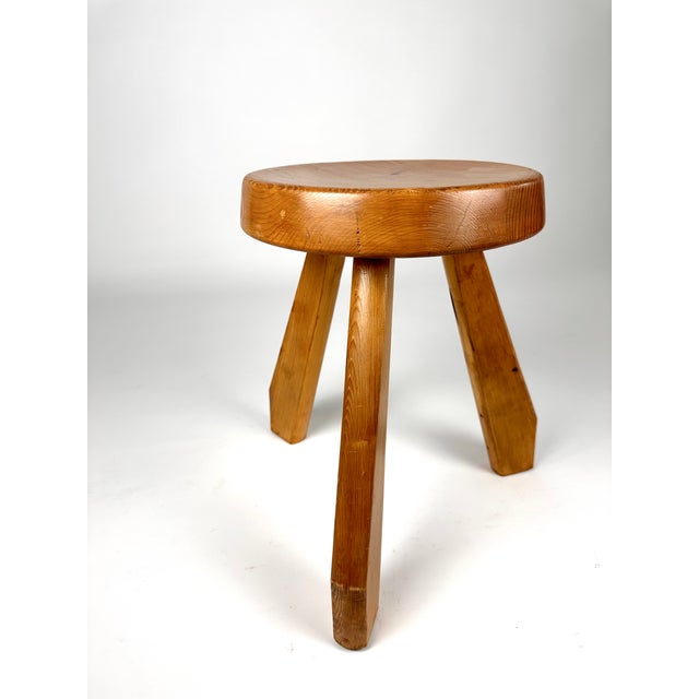 Brown Pine Sandoz Stool by Charlotte Perriand for Les Arcs, France, 1960s For Sale - Image 8 of 18