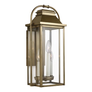 Sean Lavin by Visual Comfort Studio Wellsworth Small Lantern, Painted Distressed Brass For Sale