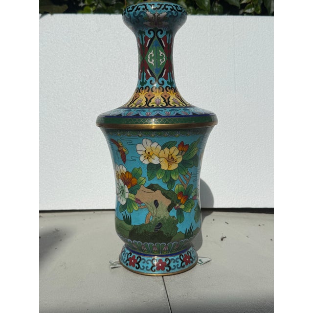 Turquoise 1950s Chinese Cloisonné Flower Vase For Sale - Image 8 of 10