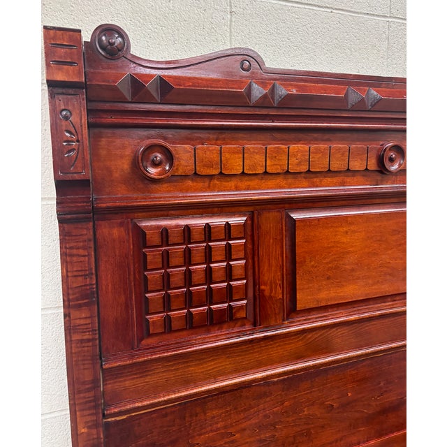 Antique Full Size Late 19th Century Victorian Eastlake Monumental High Back Bed For Sale - Image 11 of 12
