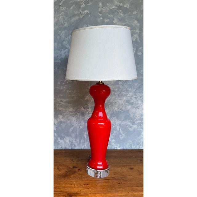 Mid-Century Modern Pair of Tangerine Color Glass Murano Table Lamps, 19 For Sale - Image 3 of 12