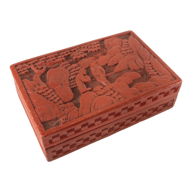 Chinese Red Carved Cinnabar Lacquer Trinket Box For Sale