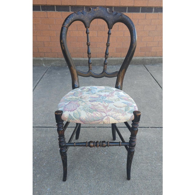 19th Century Victorian Ebonized, Decorated and Upholstered Side Chair For Sale In Washington DC - Image 6 of 8