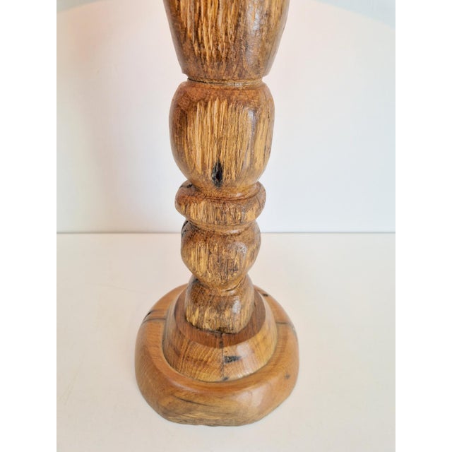 Mid-Century Modern Brutalist Wooden Table Lamp, France, 1950s For Sale - Image 4 of 7