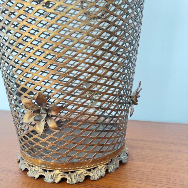 1950s Brass Perforated Umbrella Stand with Detailed Flowers, 1950 For Sale - Image 5 of 9