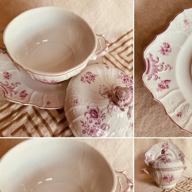 White Antique French Porcelain Sauce Tureen & Underplate, Circa 1820, Rose Floral For Sale - Image 8 of 12