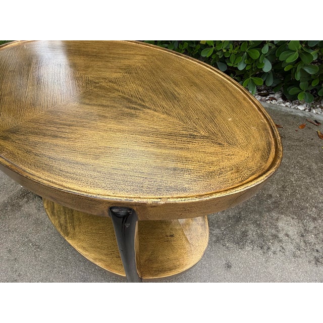 Vintage Gold and Black Oval Bar Cart on Brass Casters For Sale - Image 9 of 12